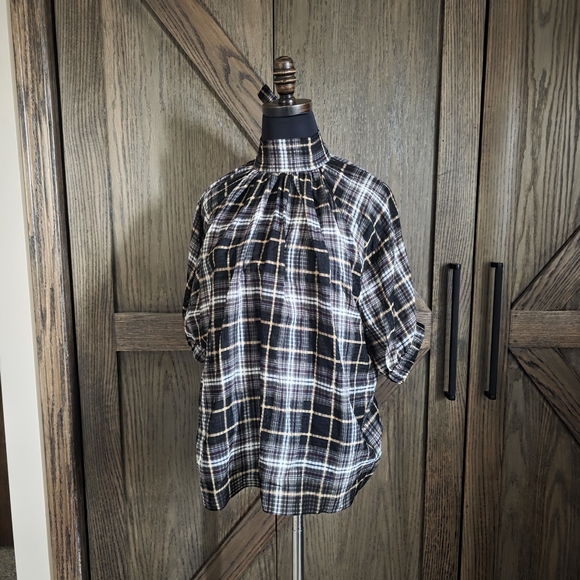 beaufille Tops - Beaufille Plaid High-Neck Top